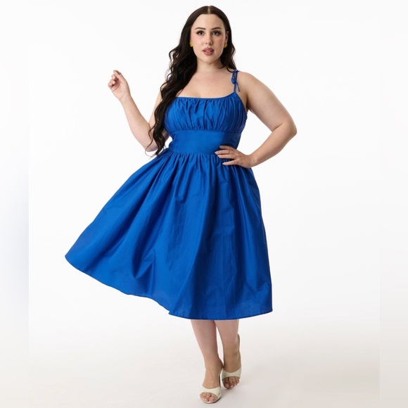 Unique Vintage Royal Blue Sleeveless Cotton Swing Dress, XL, NWT! - Picture 9 of 14